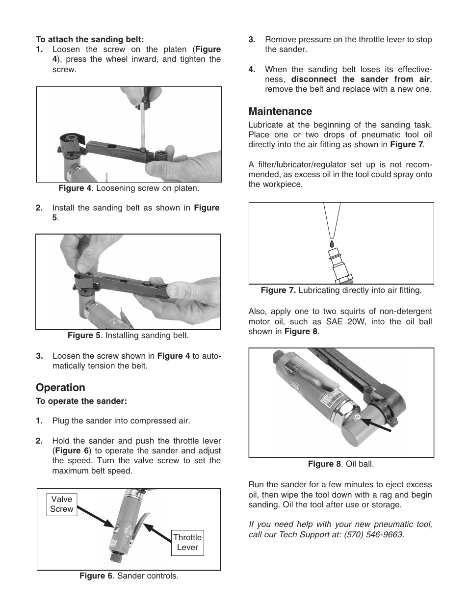 Operation, Maintenance | Grizzly Air Belt H0596 User Manual | Page 2 / 4