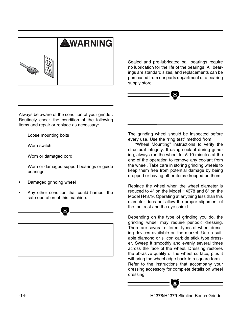 General, Lubrication, Grinding wheels | Notice | Grizzly G7298 User Manual | Page 16 / 28