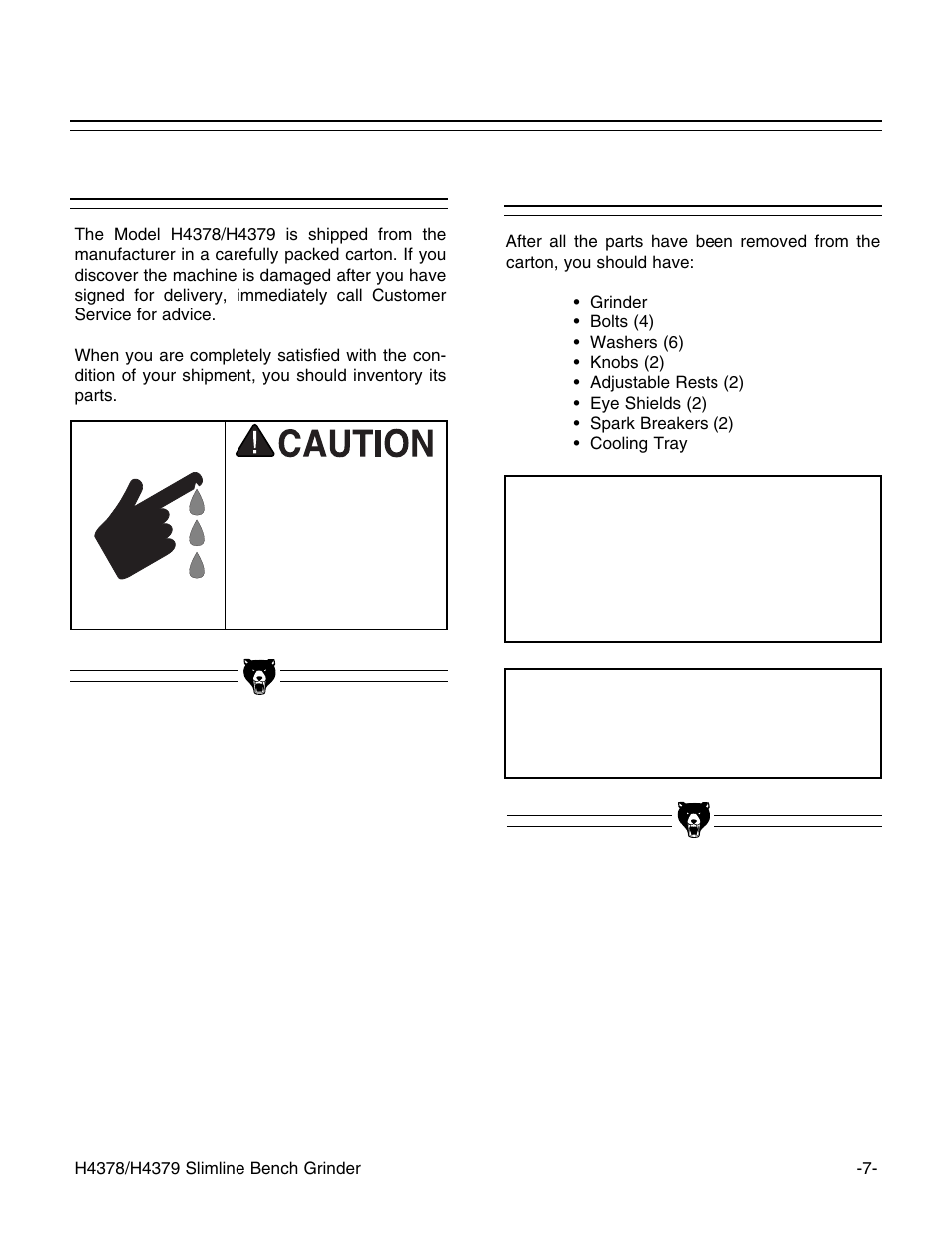 Unpacking, Piece inventory notice, Notice | Grizzly G7298 User Manual | Page 9 / 28