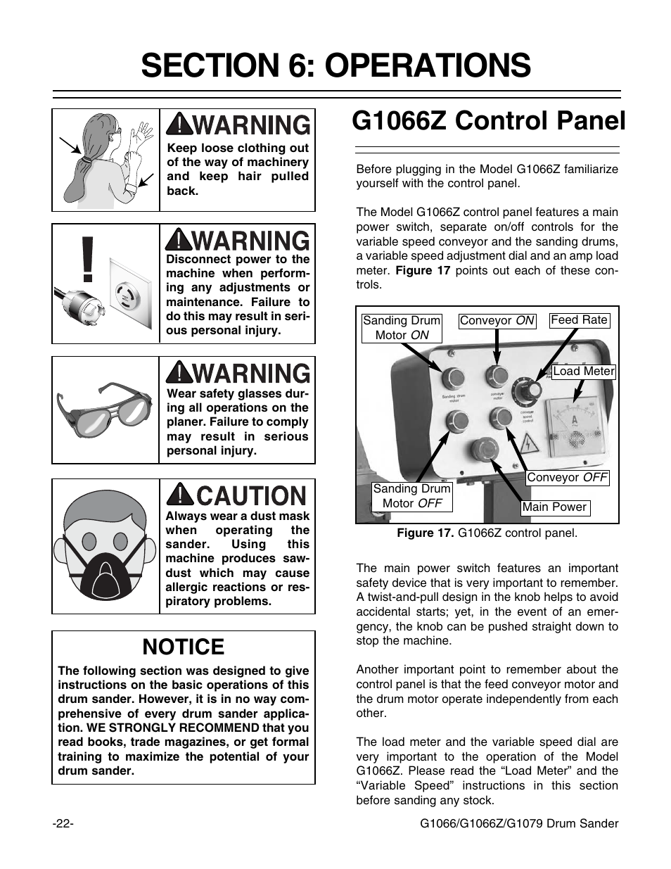 G1066z control panel, Notice | Grizzly G1066 User Manual | Page 24 / 54