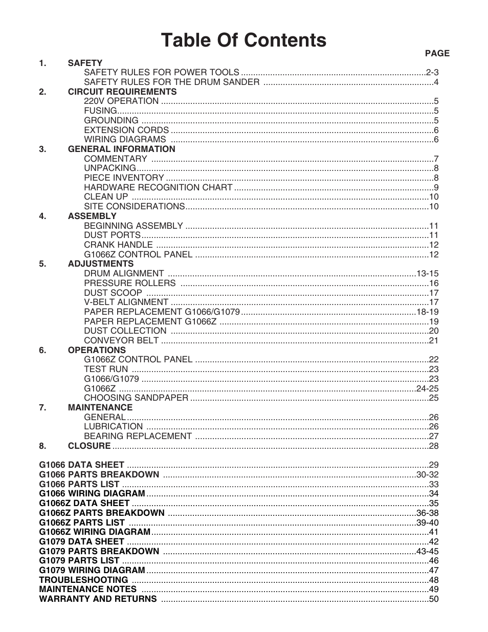 Grizzly G1066 User Manual | Page 3 / 54