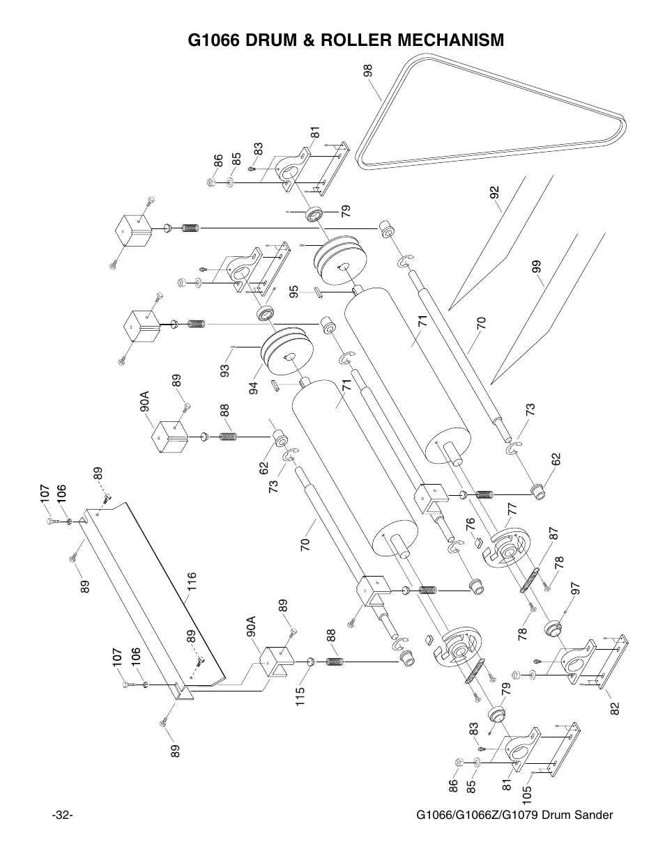 G1066 drum & roller mechanism | Grizzly G1066 User Manual | Page 34 / 54