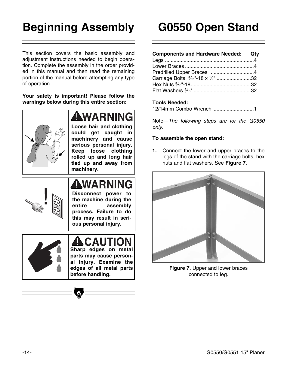 G0550 open stand beginning assembly | Grizzly G0550/G0551 User Manual | Page 16 / 56