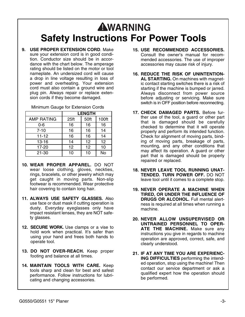 Safety instructions for power tools | Grizzly G0550/G0551 User Manual | Page 5 / 56