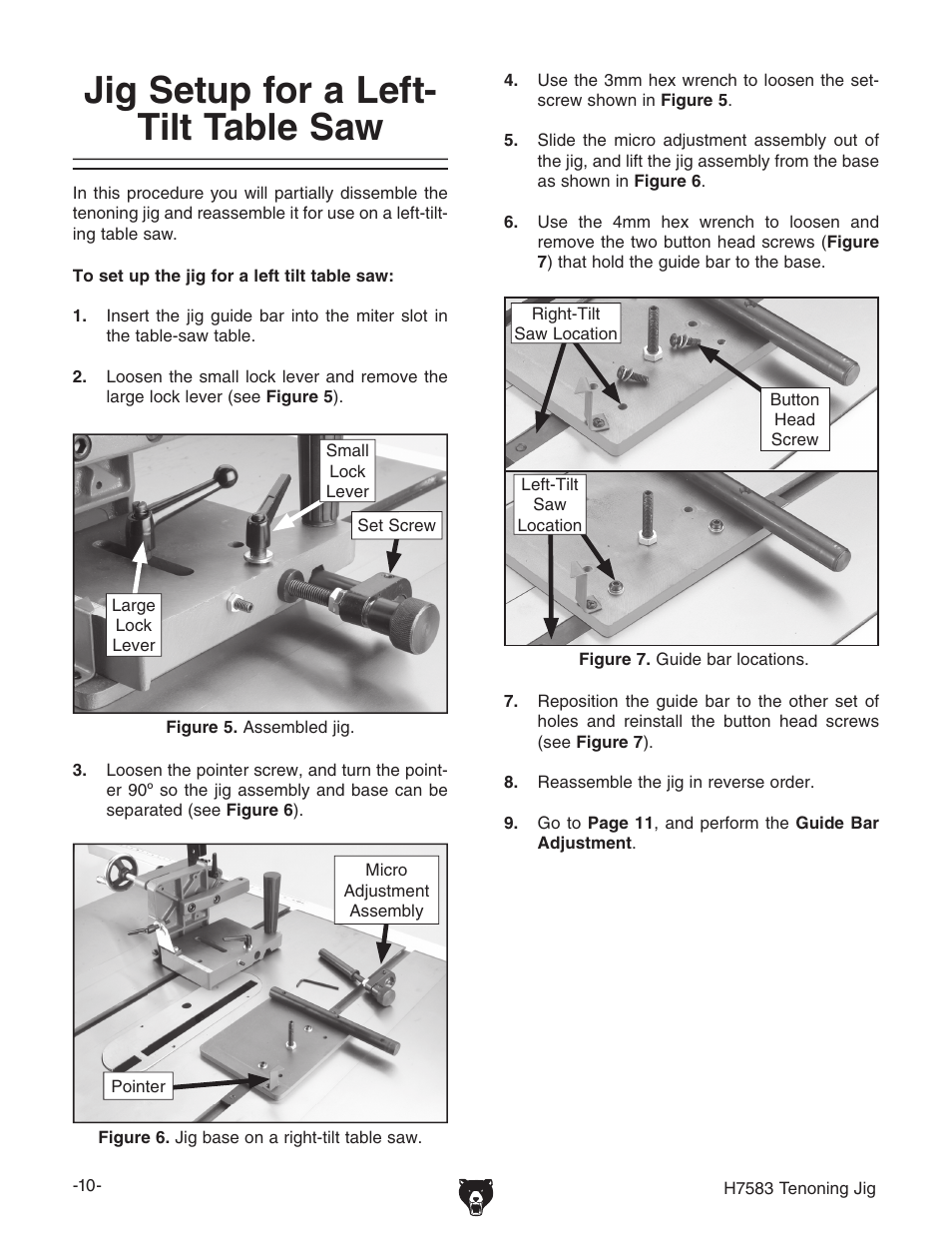 Jig setup for a left- tilt table saw | Grizzly H7583 User Manual | Page 12 / 28