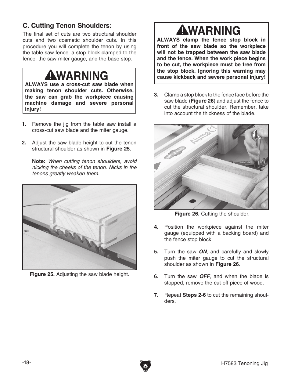 C. cutting tenon shoulders | Grizzly H7583 User Manual | Page 20 / 28