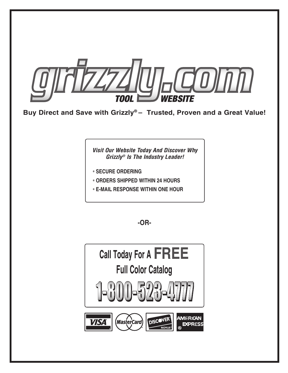 Free, Call today for a, Full color catalog | Grizzly H7583 User Manual | Page 28 / 28