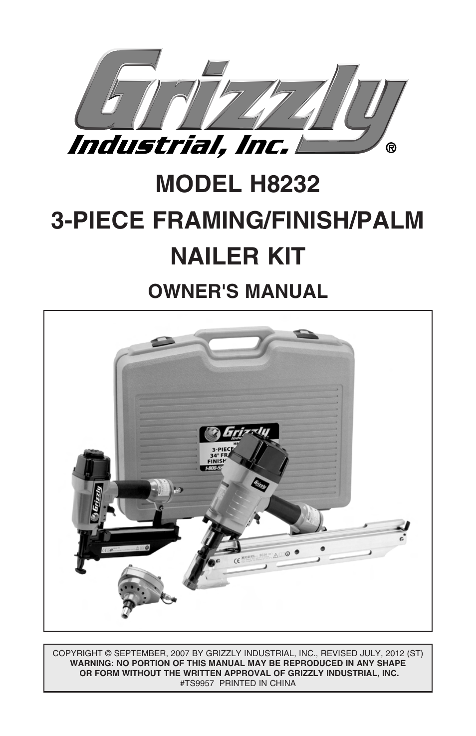 Grizzly 3-Piece Framing/Finish/Palm Nailer Kit H8232 User Manual | 24 pages