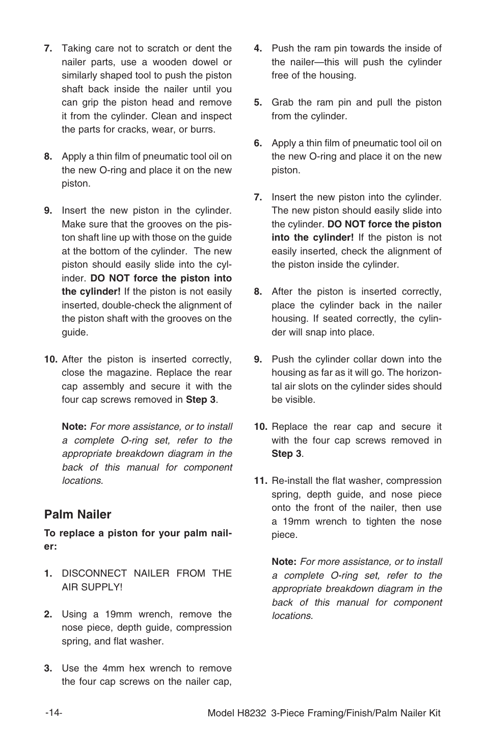 Palm nailer | Grizzly 3-Piece Framing/Finish/Palm Nailer Kit H8232 User Manual | Page 16 / 24
