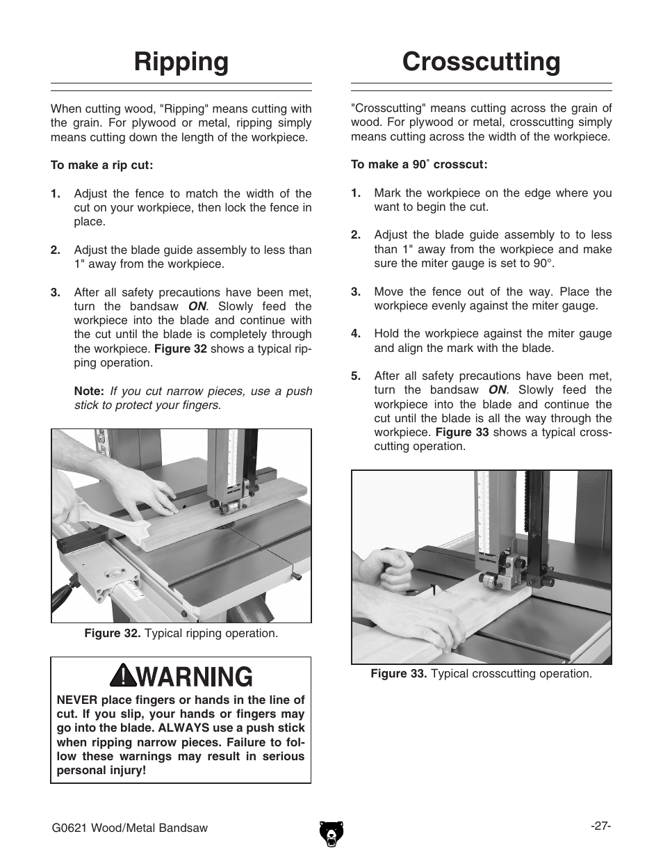 Ripping crosscutting | Grizzly G0621 User Manual | Page 29 / 60