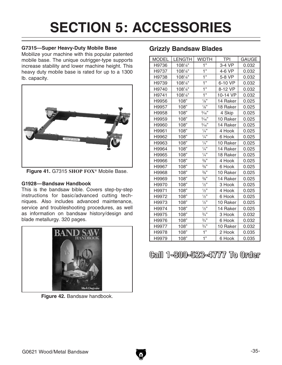 Grizzly bandsaw blades | Grizzly G0621 User Manual | Page 37 / 60