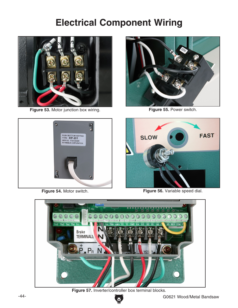 Electrical component wiring | Grizzly G0621 User Manual | Page 46 / 60