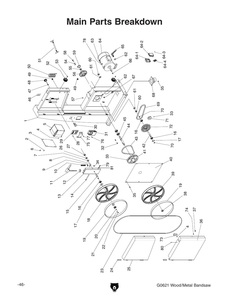 Main parts breakdown | Grizzly G0621 User Manual | Page 48 / 60