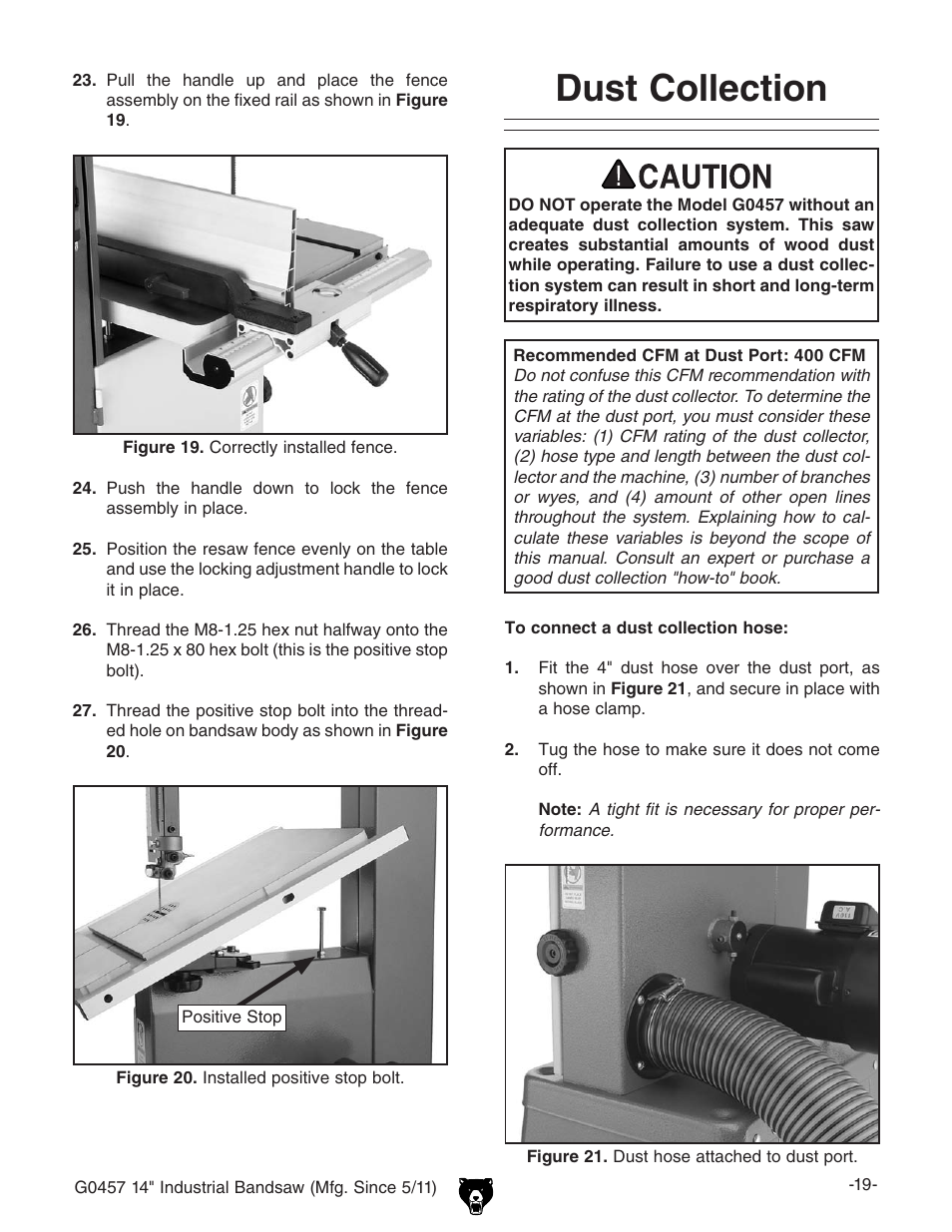 Dust collection | Grizzly G0457 User Manual | Page 21 / 64