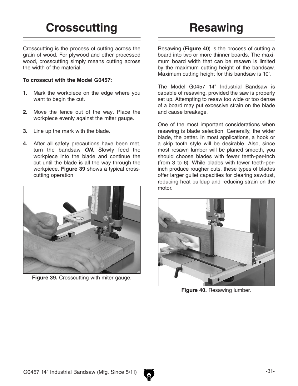 Crosscutting, Resawing | Grizzly G0457 User Manual | Page 33 / 64