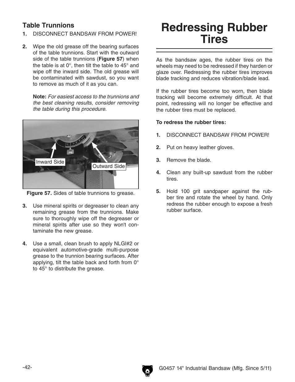 Redressing rubber tires | Grizzly G0457 User Manual | Page 44 / 64