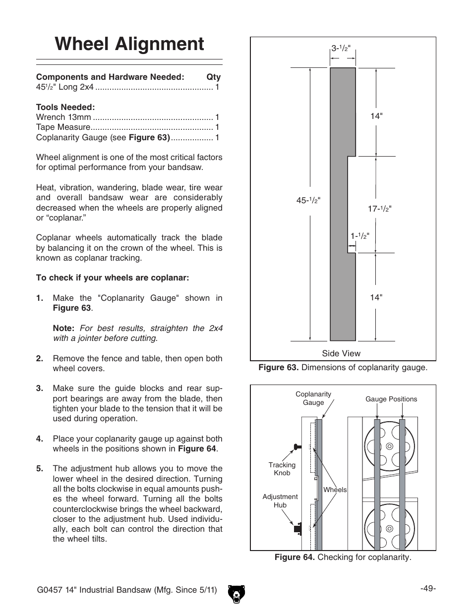 Wheel alignment | Grizzly G0457 User Manual | Page 51 / 64