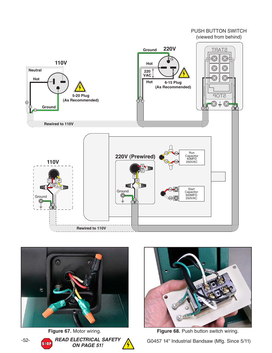 220v (prewired), 110v | Grizzly G0457 User Manual | Page 54 / 64