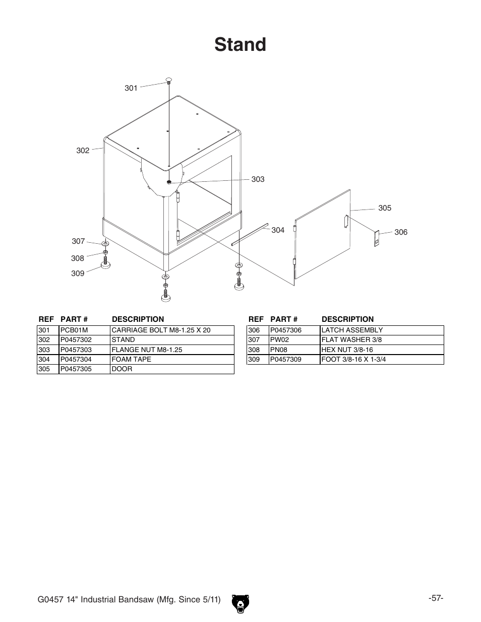 Stand | Grizzly G0457 User Manual | Page 59 / 64