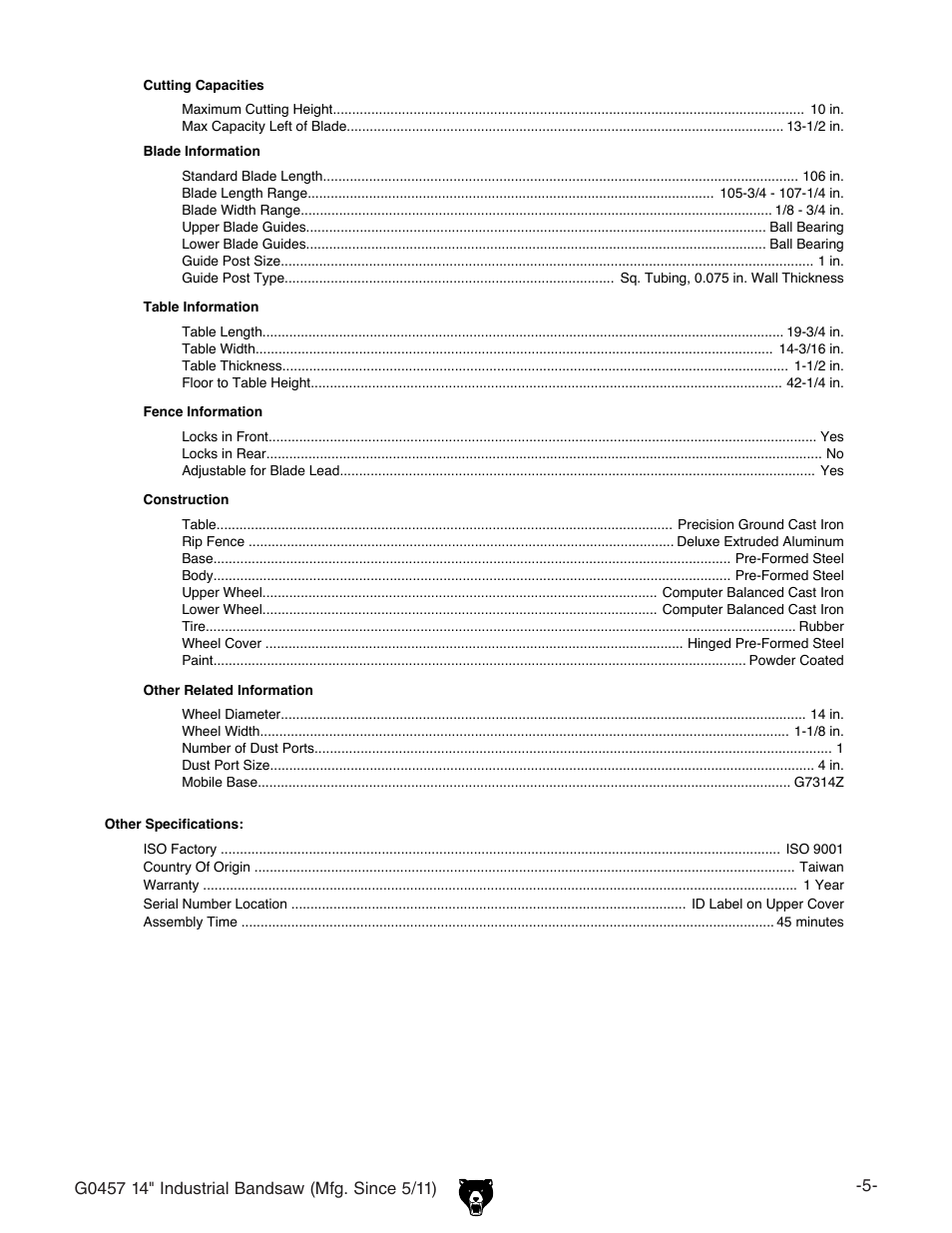 Grizzly G0457 User Manual | Page 7 / 64