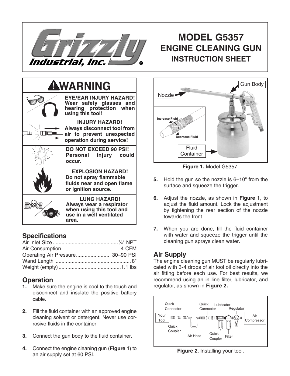 Grizzly Engine Cleaning Gun G5357 User Manual | 2 pages