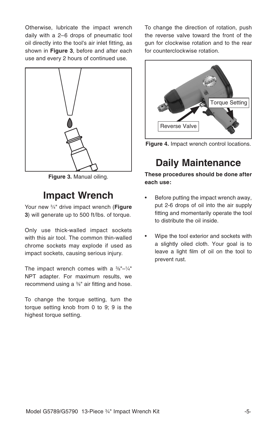 Impact wrench, Daily maintenance | Grizzly G5790 User Manual | Page 6 / 8