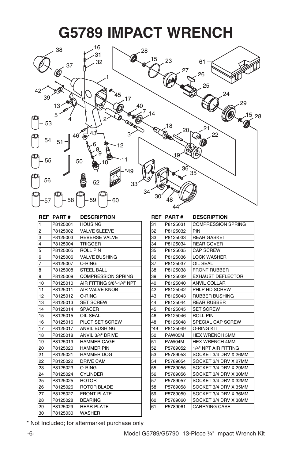 G5789 impact wrench, Impact wrench kit -6, Not included; for aftermarket purchase only | Grizzly G5790 User Manual | Page 7 / 8