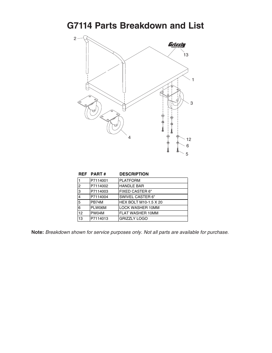 G7114 parts breakdown and list | Grizzly Long Platform Truck G7114 User Manual | Page 2 / 2
