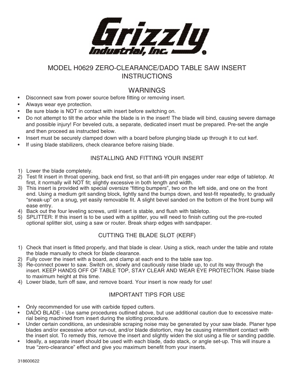 Grizzly H0629 User Manual | 3 pages