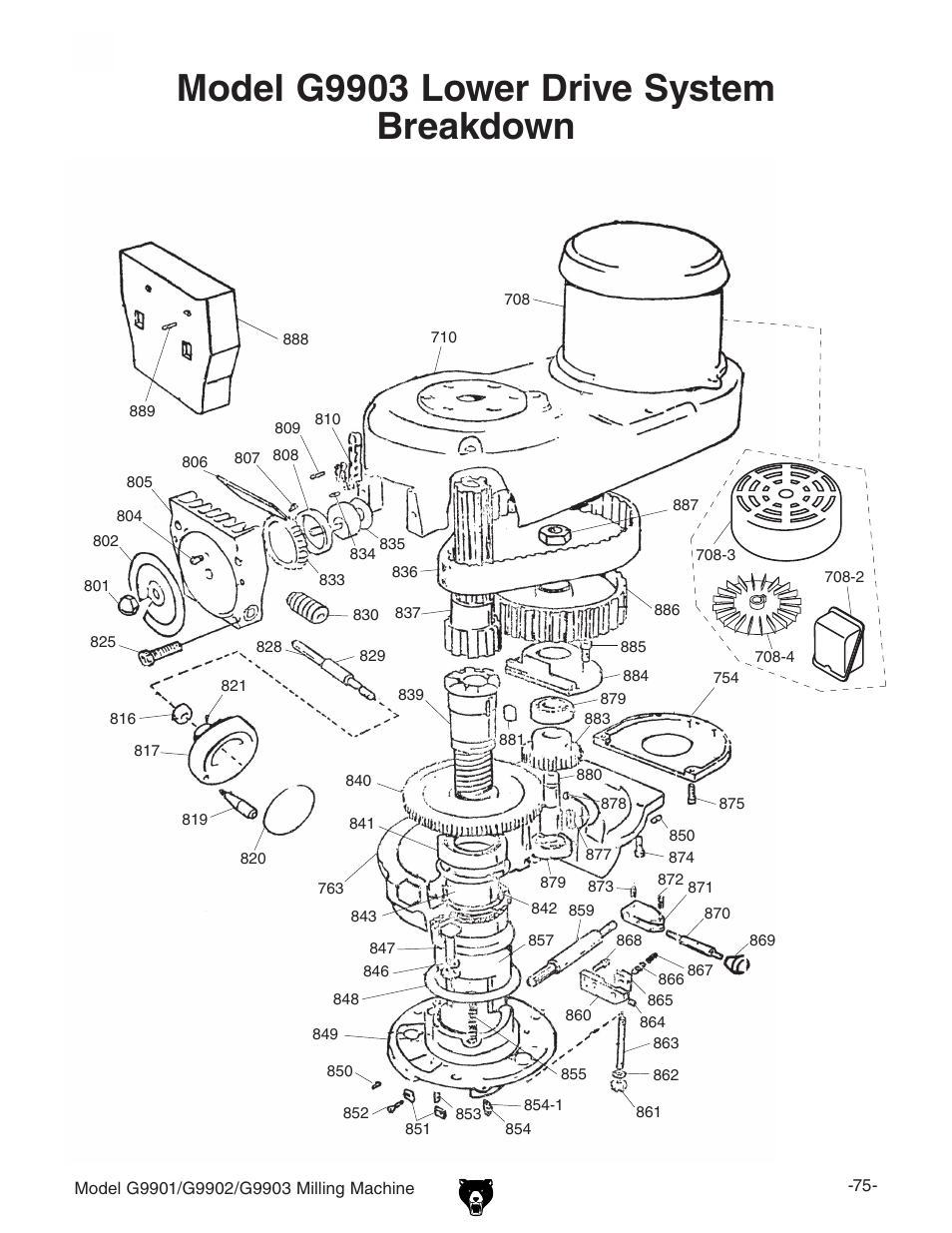 Model g9903 lower drive system breakdown | Grizzly Milling Machine G9902 User Manual | Page 11 / 16