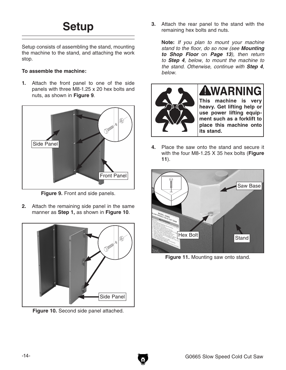 Setup | Grizzly Slow Speed Cold Cut G0665 User Manual | Page 16 / 40