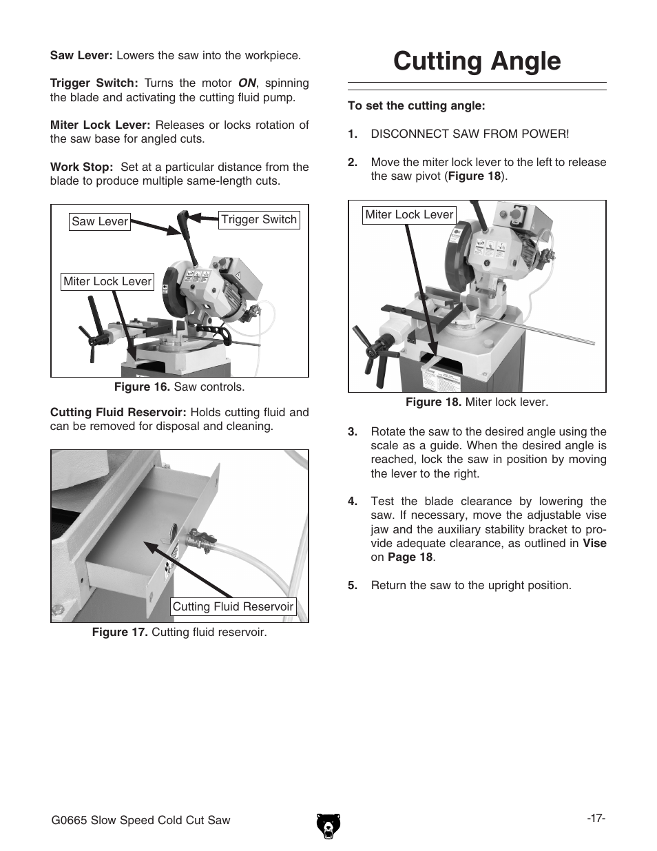 Cutting angle | Grizzly Slow Speed Cold Cut G0665 User Manual | Page 19 / 40