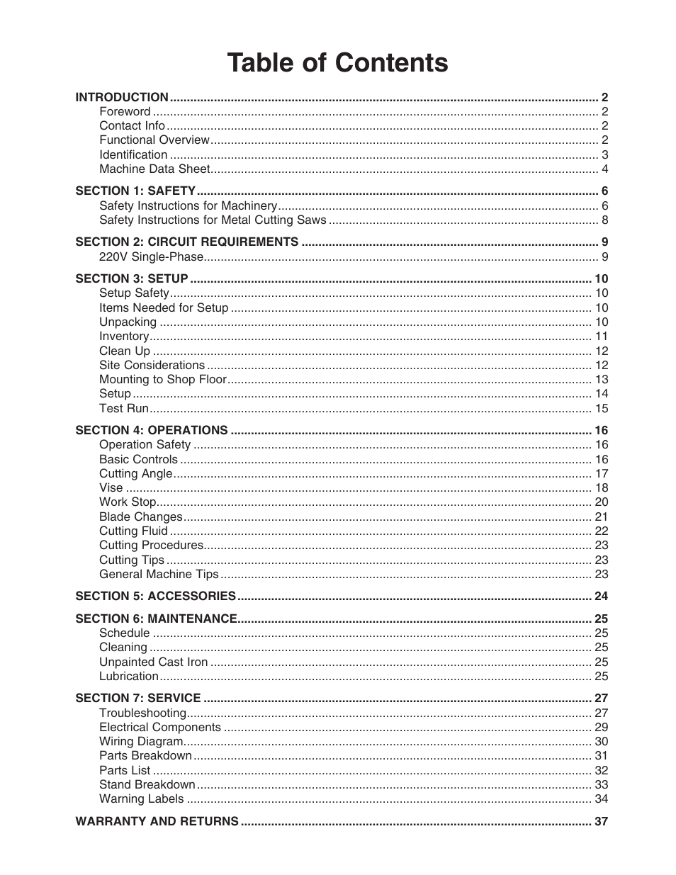 Grizzly Slow Speed Cold Cut G0665 User Manual | Page 3 / 40