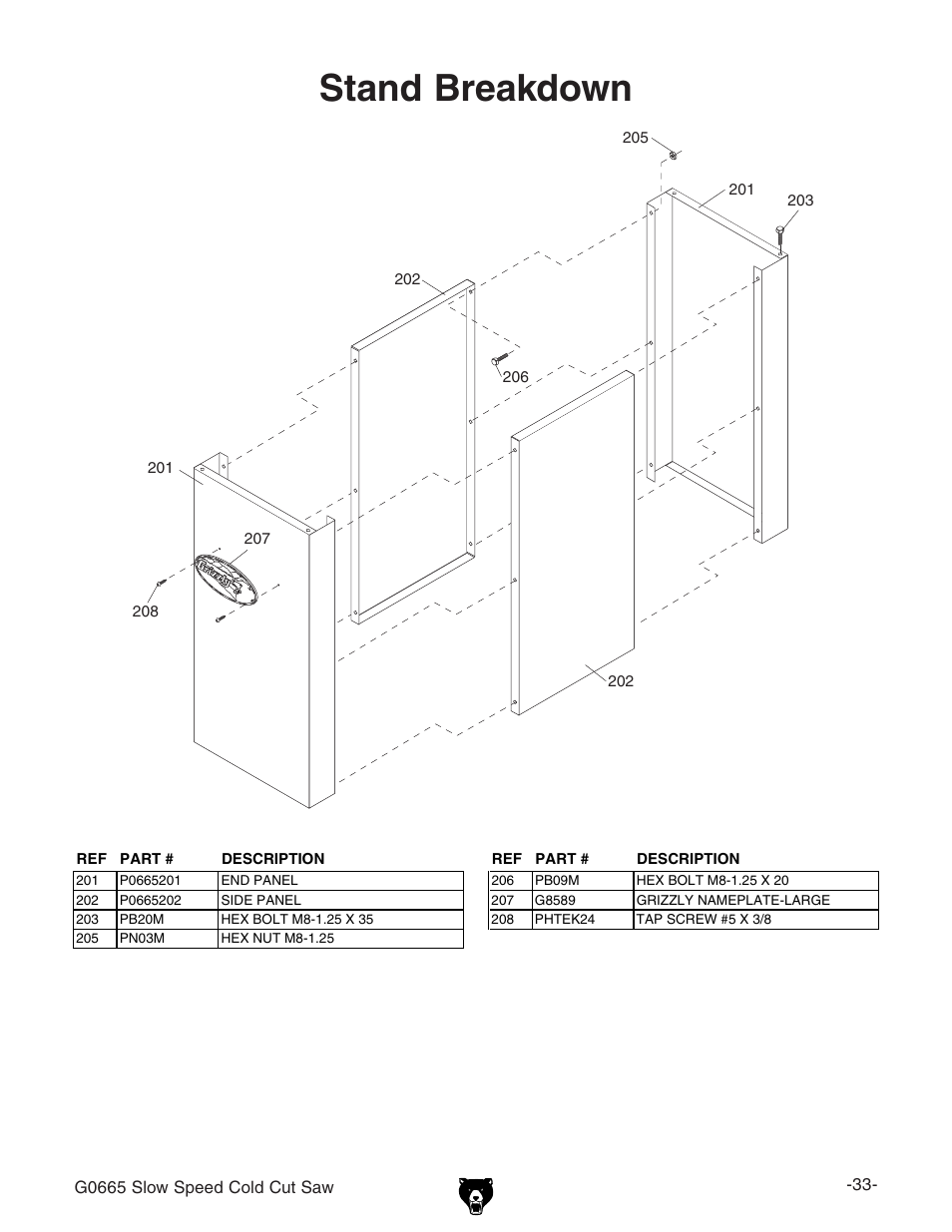 Stand breakdown | Grizzly Slow Speed Cold Cut G0665 User Manual | Page 35 / 40