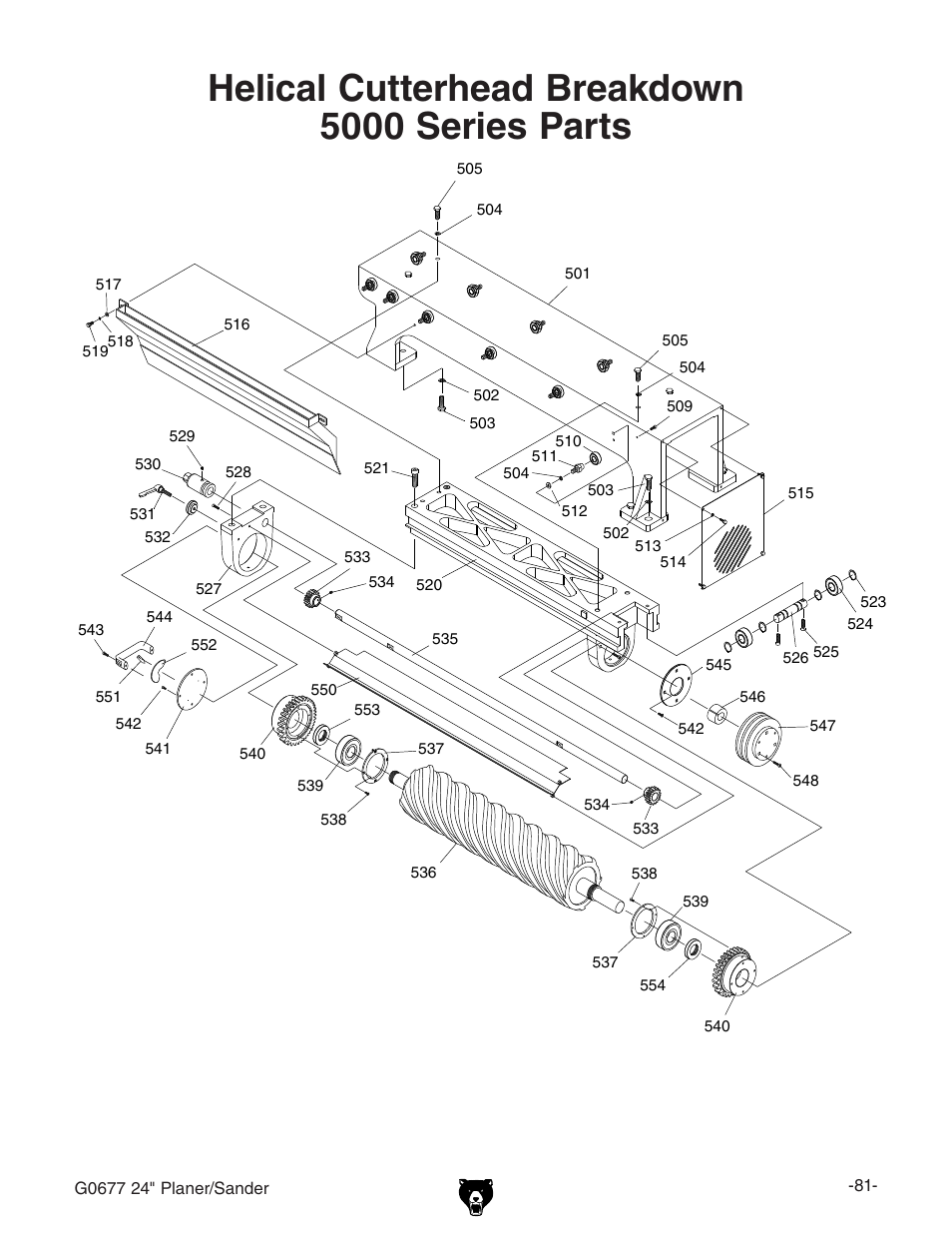 Helical cutterhead breakdown 5000 series parts | Grizzly G0677 User Manual | Page 11 / 18