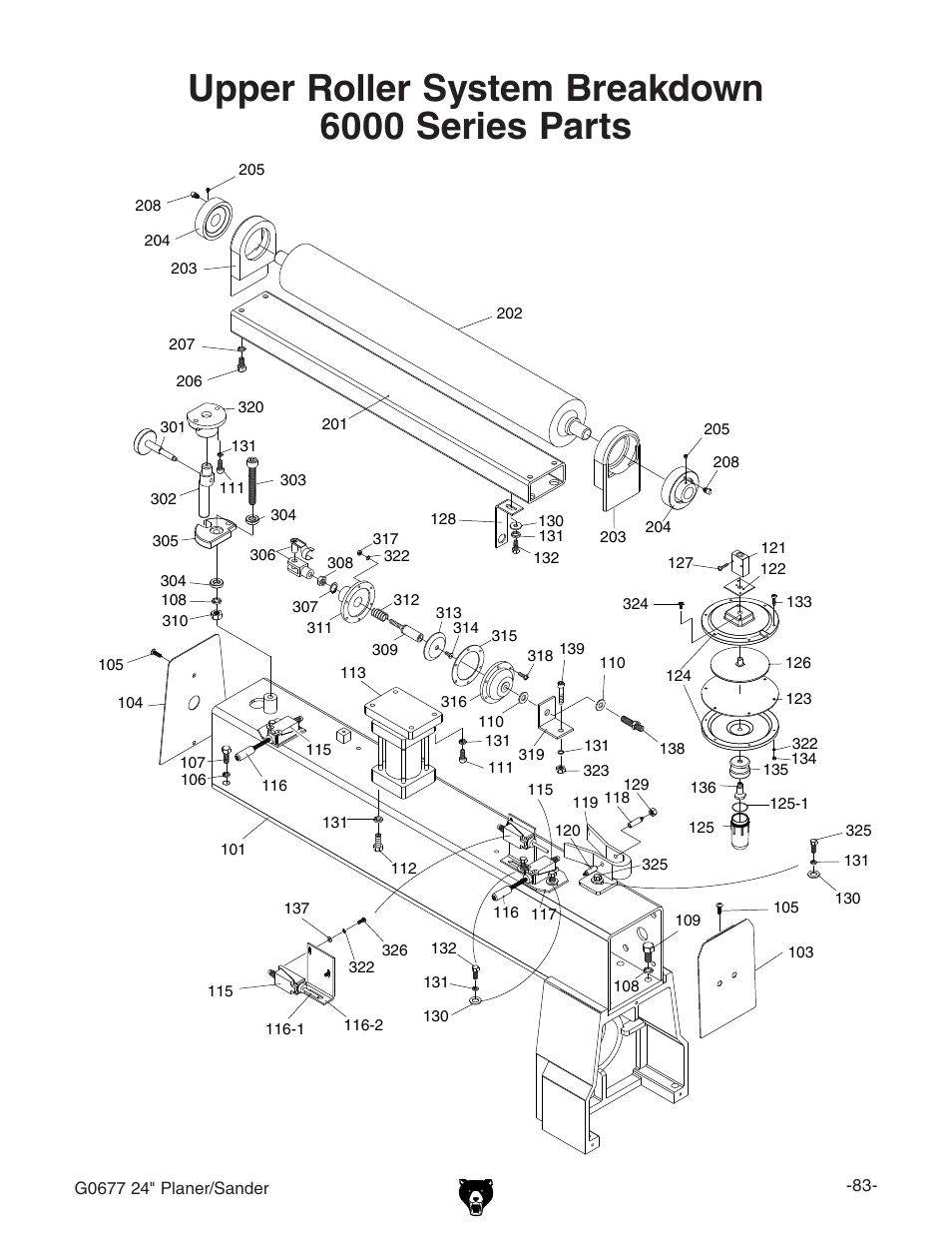 Upper roller system breakdown 6000 series parts | Grizzly G0677 User Manual | Page 13 / 18