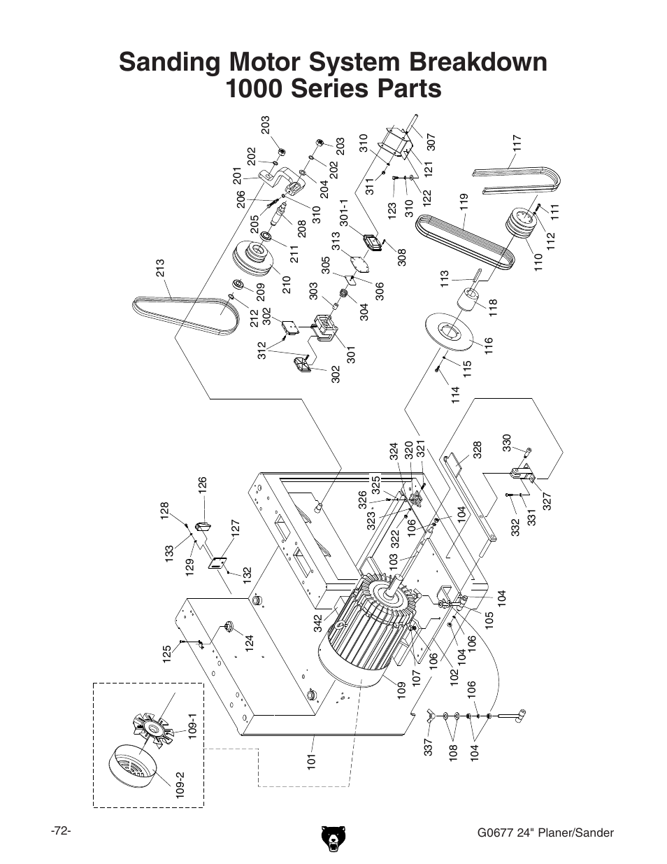 Sanding motor system breakdown 1000 series parts | Grizzly G0677 User Manual | Page 2 / 18