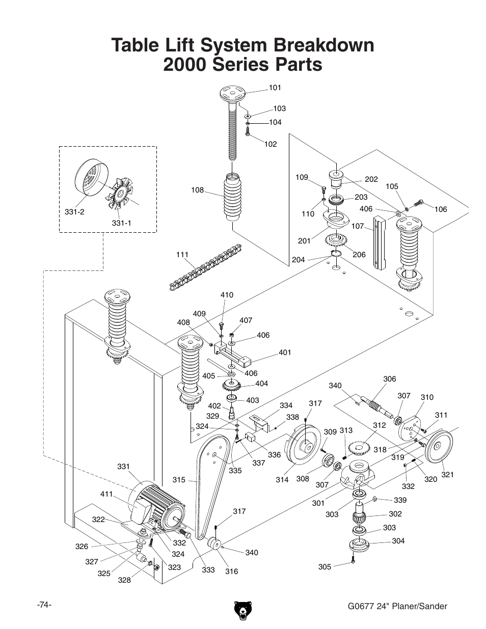 Table lift system breakdown 2000 series parts | Grizzly G0677 User Manual | Page 4 / 18