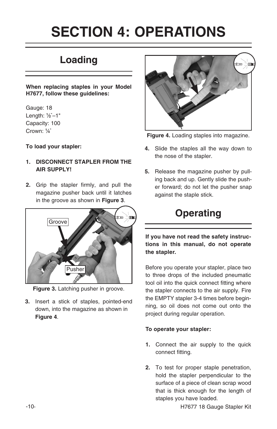 Loading, Operating | Grizzly H7677 User Manual | Page 10 / 20
