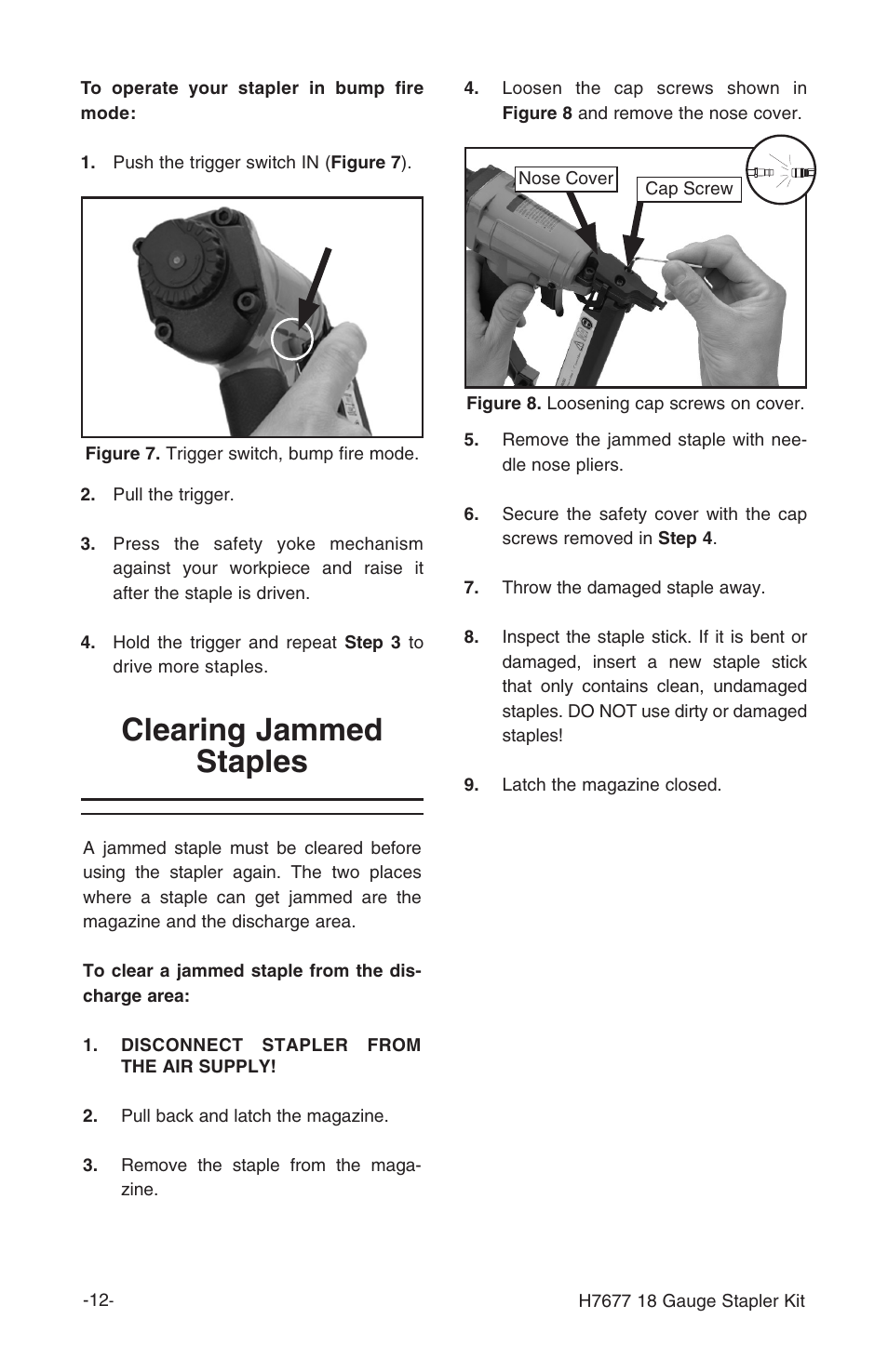 Clearing jammed staples | Grizzly H7677 User Manual | Page 12 / 20