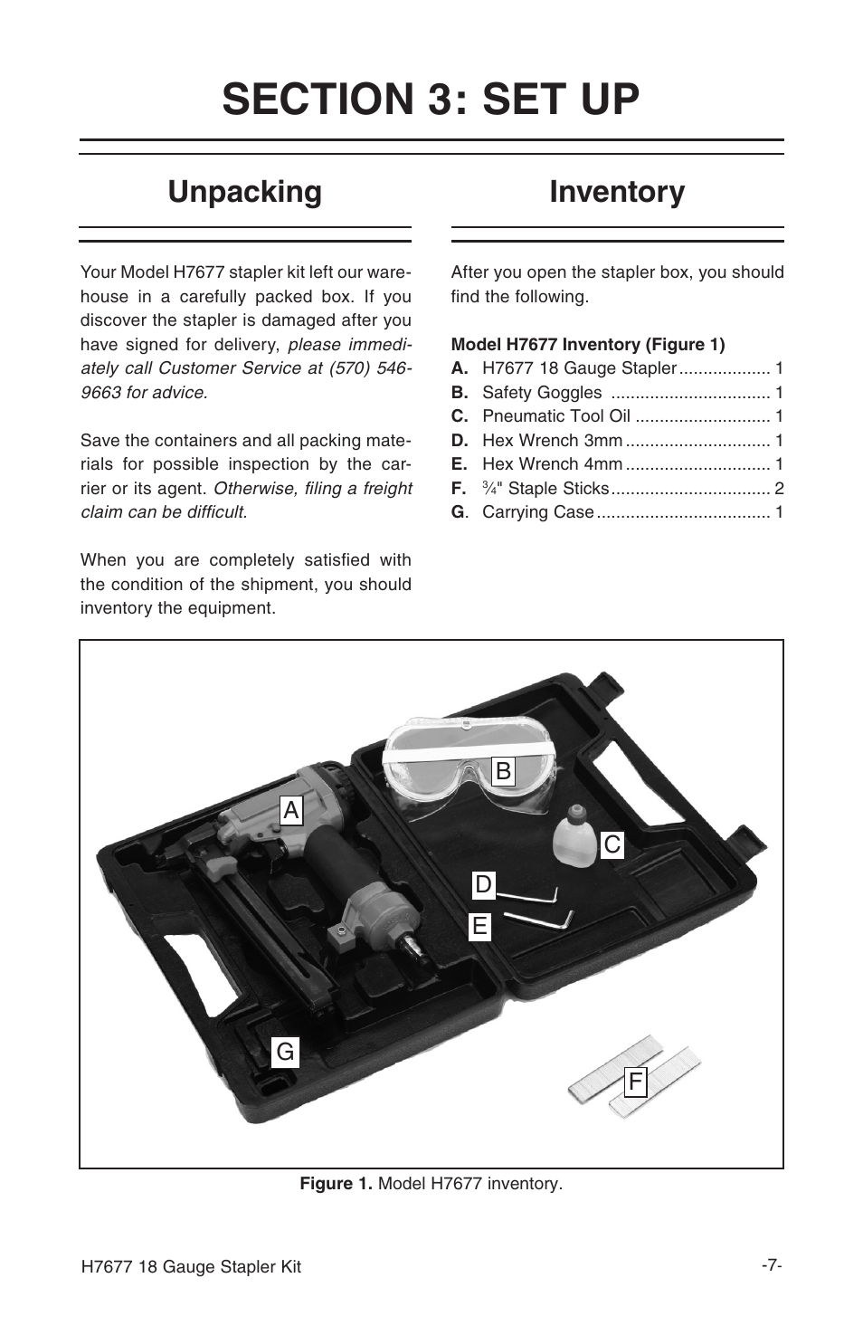 Unpacking, Inventory | Grizzly H7677 User Manual | Page 7 / 20