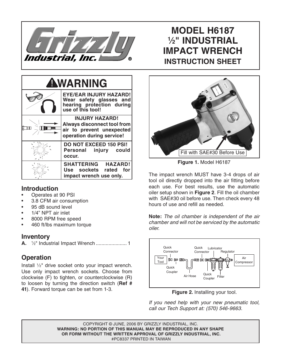 Grizzly 2" INDUSTRIAL IMPACT WRENCH H6187 User Manual | 2 pages