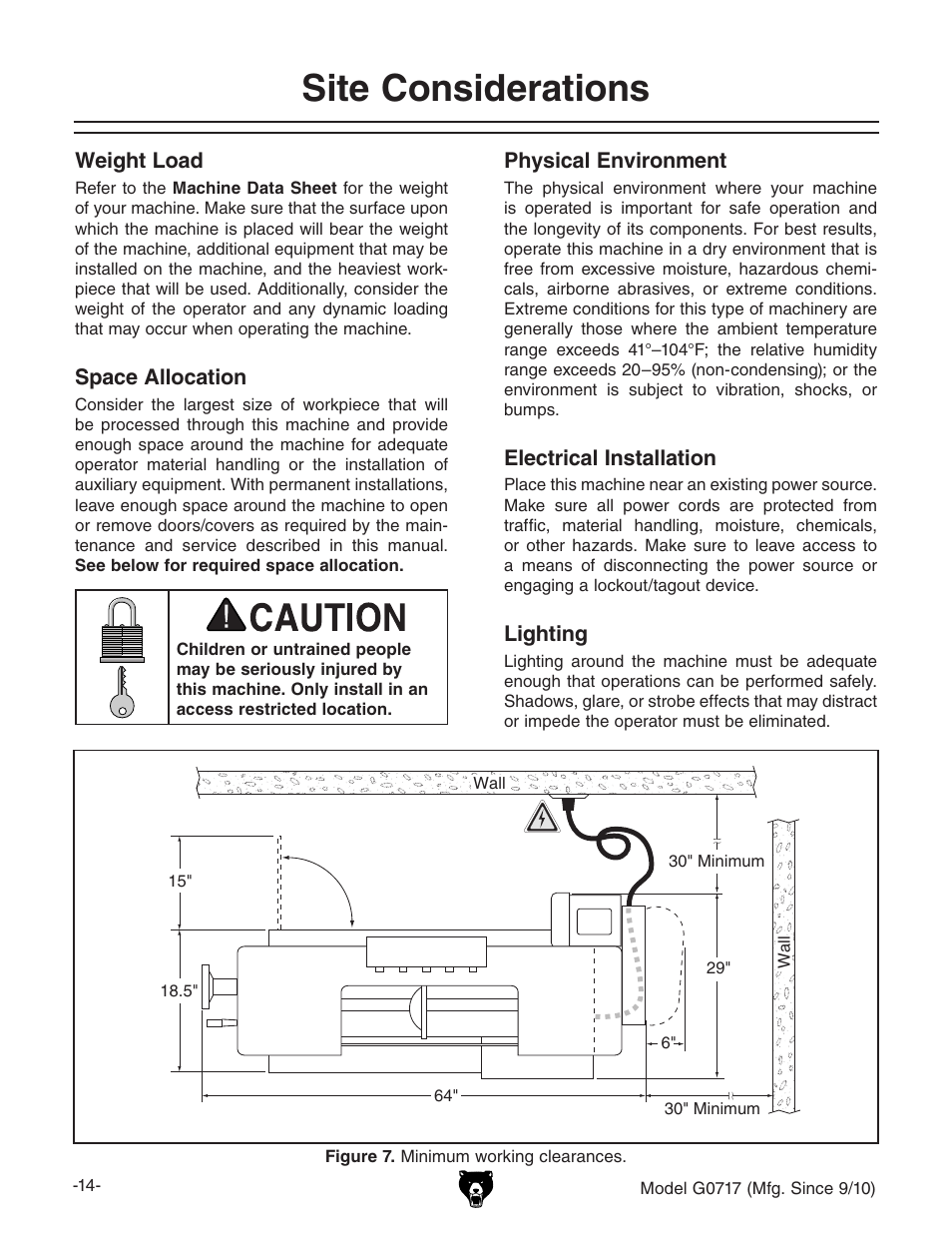 Site considerations | Grizzly G0717 User Manual | Page 16 / 60