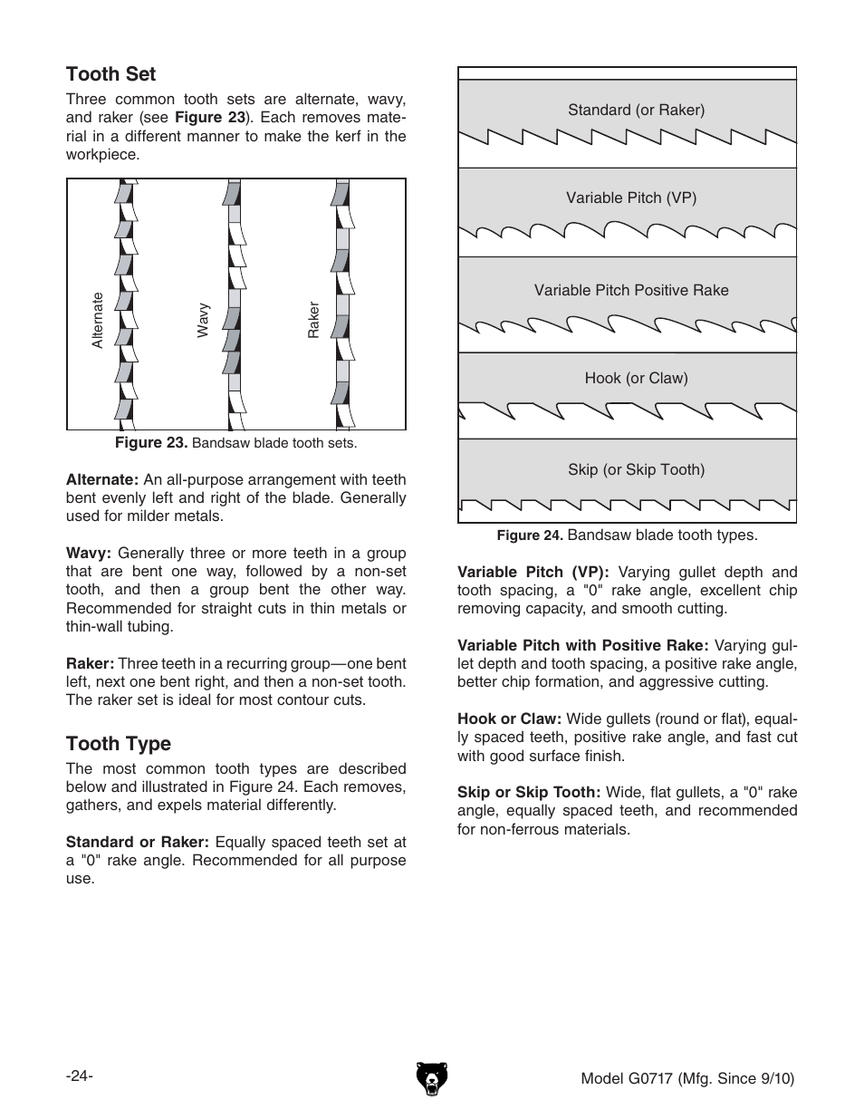 Tooth set, Tooth type | Grizzly G0717 User Manual | Page 26 / 60