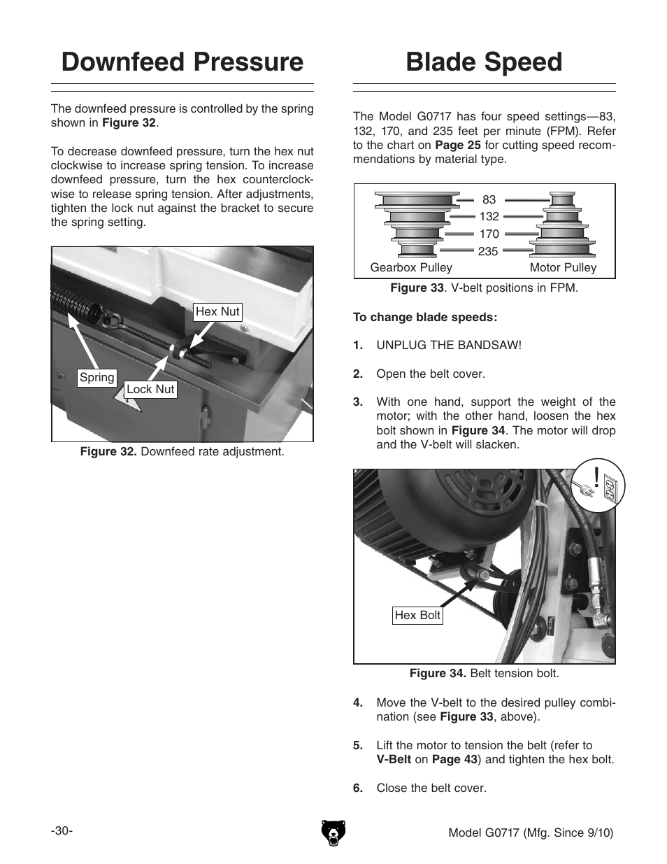 Blade speed, Downfeed pressure | Grizzly G0717 User Manual | Page 32 / 60