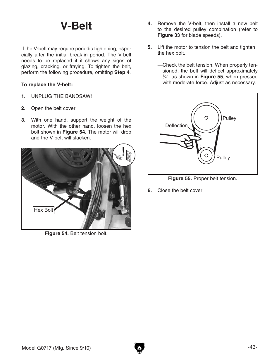 V-belt | Grizzly G0717 User Manual | Page 45 / 60