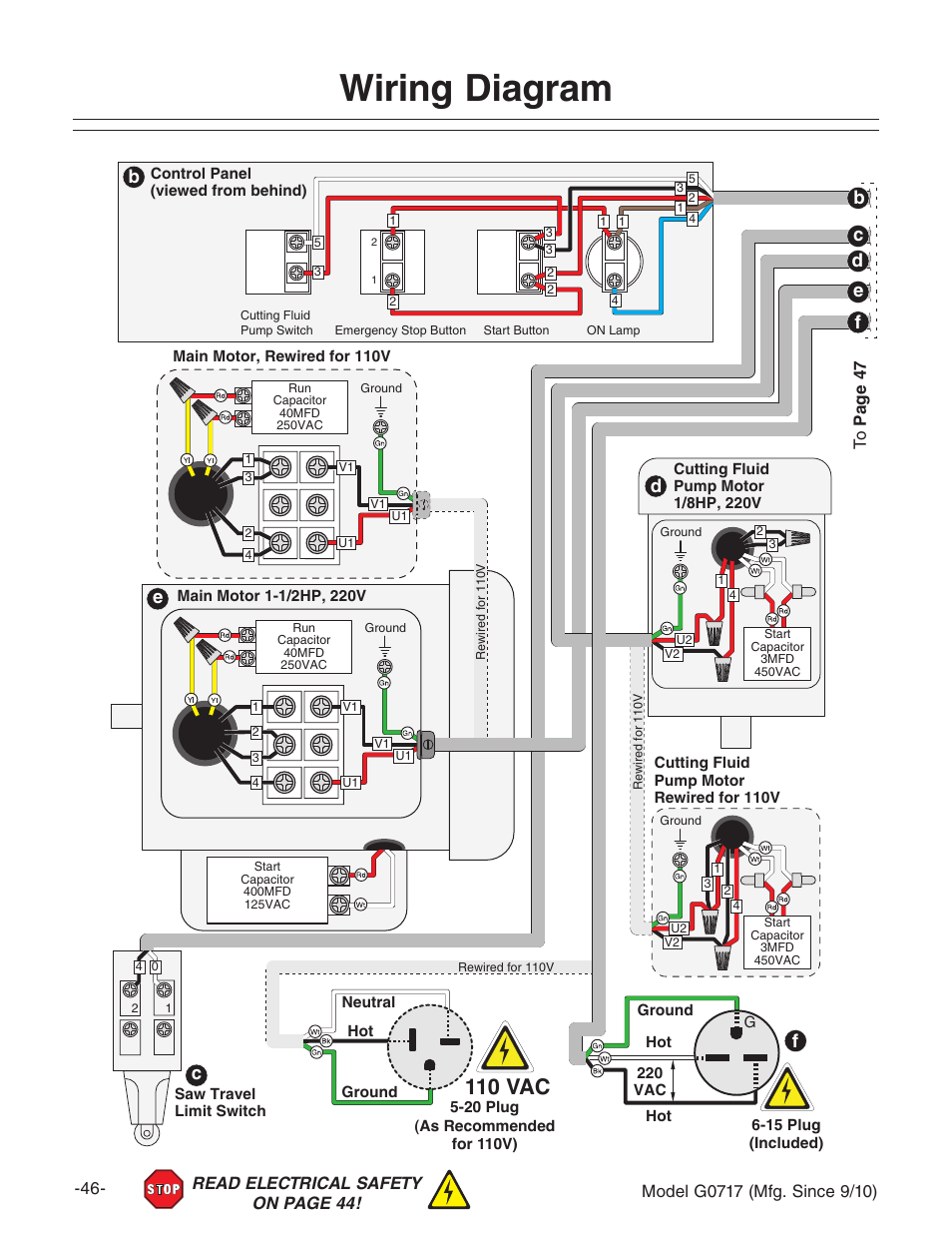 Wiring diagram, 110 vac, Bf c c d | Grizzly G0717 User Manual | Page 48 / 60