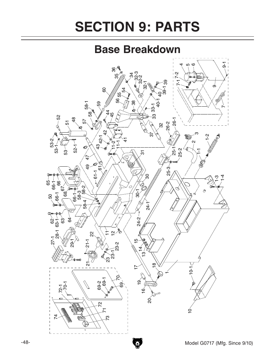 Base breakdown | Grizzly G0717 User Manual | Page 50 / 60