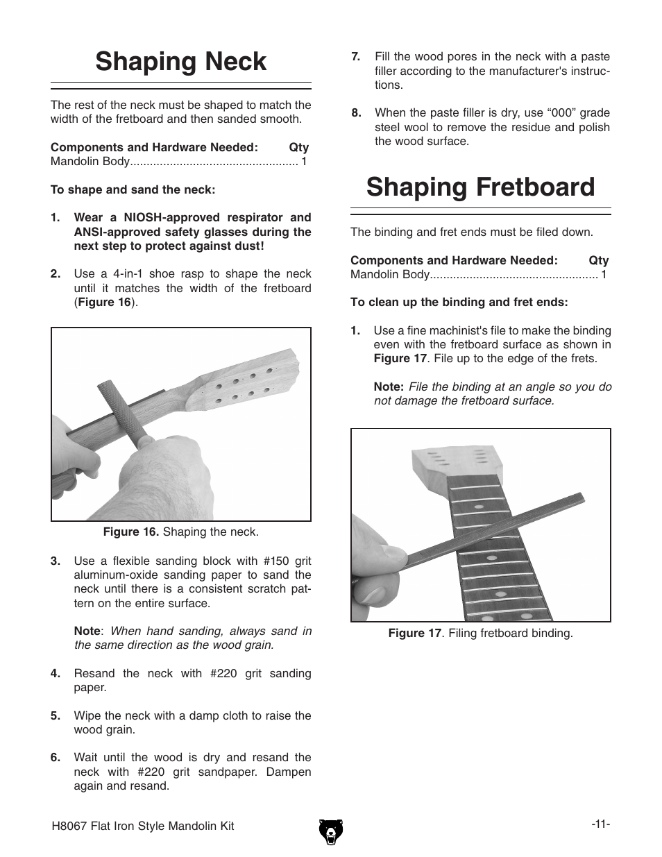 Shaping neck, Shaping fretboard | Grizzly H8067 User Manual | Page 13 / 28