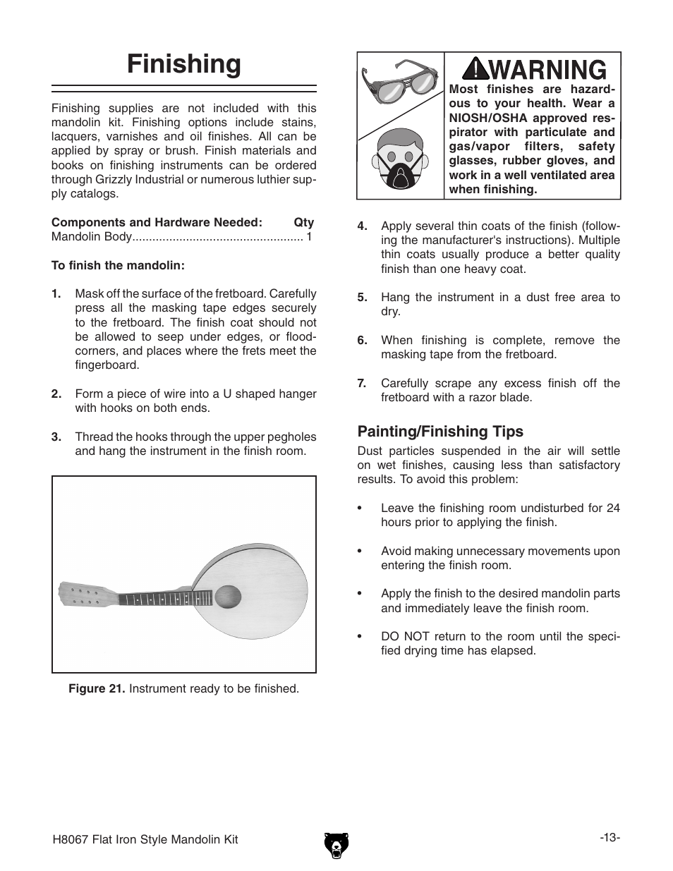 Finishing | Grizzly H8067 User Manual | Page 15 / 28